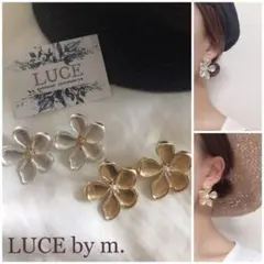 194 マット ゴールド シルバー 大ぶり フラワー 花 ピアス 大人可愛い