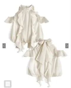 GRL ショルダーオープンアメスリフリルリボンラメシアーブラウス tu2033