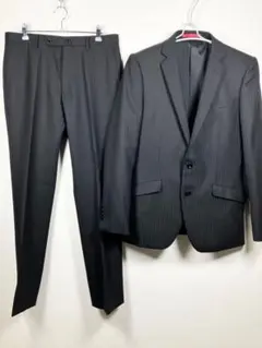 220B【美品】ブラック ストライプ スーツ セットアップ Y6相当 M