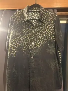 DRIES VAN NOTEN レオパード柄 フェード半袖シャツ ネイビーブルー