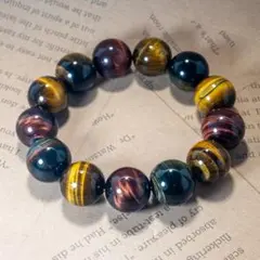【大玉16.2mm】三色虎目石 ミックスタイガーアイ 天然石ブレスレット/704