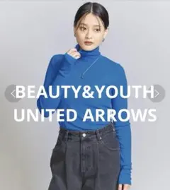 BEAUTY&YOUTH コットンテレコ リブ シアータートルネック ブルー