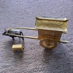 24KGP 牛車置物 鳳凰彫刻