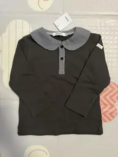 長袖カットソー ダークグレー チェック襟