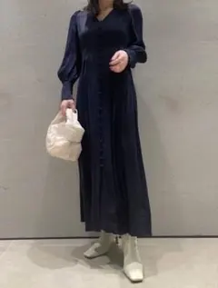 FRAY I.D サテンタックワンピース ネイビー 0