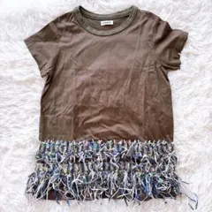 美品 コーヘンCOOHEM フリンジTシャツ 半袖 ブラウン コットン Aラインのサムネイル