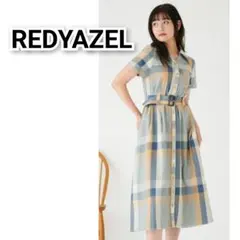 REDYAZEL ベルト付き レトロチェック ロング シャツ ワンピース