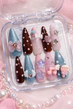 ウィッシュコア♡ネイルチップ ハンドメイド 現品 オーダー可 リボン