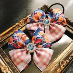 プリンセス 姫 くま レースデニム チェック ヘアゴム りぼん ツイン