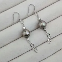 SV あこやパール ピアス ブラック 8.5〜9mm 真珠 揺れるデザイン