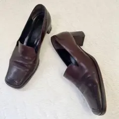 《HIROFU ヒロフ》ブラウン ヒールローファー 23.5㎝ スクエアトゥー