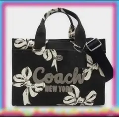 COACHコーチ大容量３４cmリボン刺繍カーゴトートバッグBLK