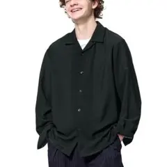 GUテクスチャーオープンシャツ/ブラック