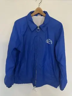 ⁠【USA製・80s】リングジップ ナイロン ワークブルゾン 企業ロゴ 青 L