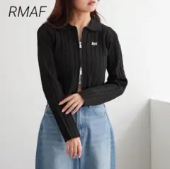 極美品◆RMAF　ダブルジップ　クロップドケーブル編みニット　ショート丈　黒