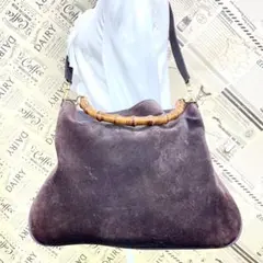 グッチ バンブー2wayショルダー ハンド バッグ スウェード 茶 FM108