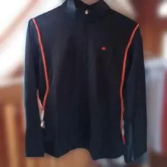 ハイネックシャツ 黒 赤オレンジライン