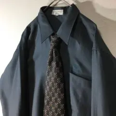 【個性派古着】ニナリッチ　長袖デザインシャツ（ネクタイ付）　くすみブルー　L