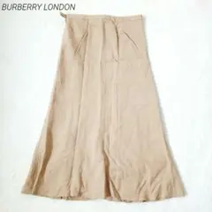 バーバリーロンドン　リネン混ロングスカート　L　ベージュ　ノバチェック　シンプル