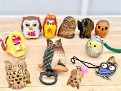 フクロウ ふくろう 子持ち 透かし彫り 木製 木彫り 縁起物 まとめ売り 11点