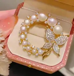 イタリアで購入パールリース×フラワーモチーフ ブローチ　新品