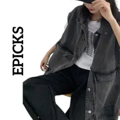 EPICKS エピックス デニムBIGシルエットベスト ブラック