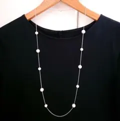 8㎜＆10㎜コットンパールのステーションネックレス　silver