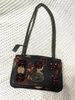 【美品】希少COACH コーチ　チェーンバッグ　ショルダーバッグ　花柄　ブラック