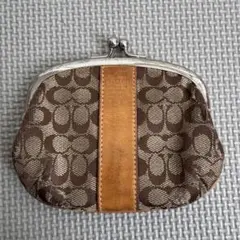 【正規品】 COACH コーチ がま口 ポーチ シグネチャー ベージュ お財布