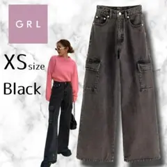 【美品】GRL XS ハイウエストワイドデニムカーゴパンツ cu450 ブラック