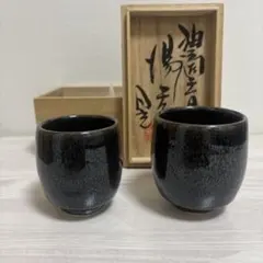 中国 博山 油滴天目茶碗 湯呑 6個 落款あり 24客可能 未使用 保管品