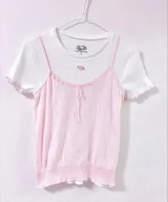 ベビーピンク♡透かし編み薄ニットキャミソール ファンシーアラモードのサムネイル