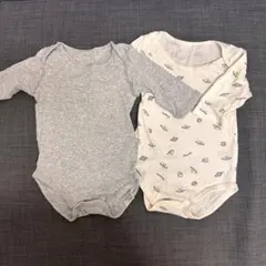 リブボディスーツ　ロンパース　肌着　長袖 ベビー　ホワイト　グレー