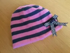 リボン付しましまニット帽【低学年くらい】