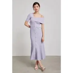 rienda リエンダ アシンメトリーツイードハーフknit OP ワンピース