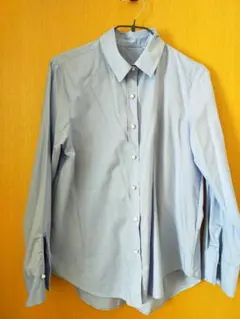 ライトブルー 長袖シャツ パールボタン