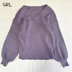 グレイル　リブ編みニット(F)Ｖネック　バルーン袖　ストレッチ　ゆったり　大人のサムネイル