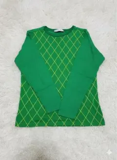 SHIPS グリーン ダイヤモンドパターン ニット M