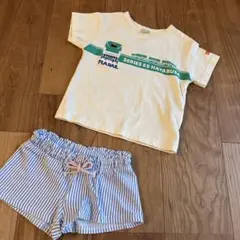 プティマイン プラレールコラボ はやぶさ Tシャツ H＆M ハーフパンツ 90