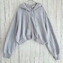 H&M ジップアップ パーカー クロップド丈 フード付き オーバーサイズ 羽織