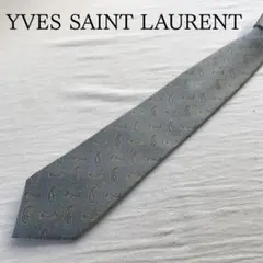 イヴサンローラン ネクタイ 灰色系 ペイズリー柄 シルク定番【n7142】