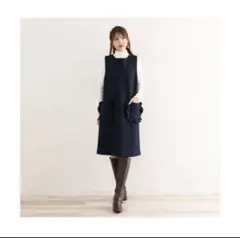 完売ローズティアラ 大きいサイズフリルポケットジャンパースカートネイビー2024