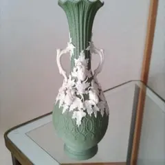 緑色 陶器 花瓶 花と鳥の装飾