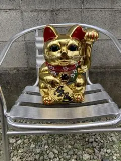 開運 宝くじ 金運 金色 ゴールド 招き猫 大きめ 赤いリボン付き 金 開店祝い