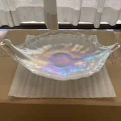 昭和レトロ　虹色フルーツ盛り皿　ガラストレー　パール貝殻様皿　ボウル
