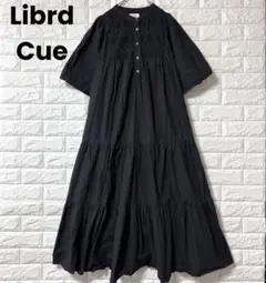 リブラキュー ワンピース 半袖 黒 バンドカラー ティアード フレア 刺繍のサムネイル