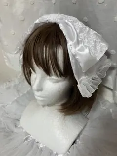 ハンドメイド　ホワイトレーシーでかリボンヘッドドレス