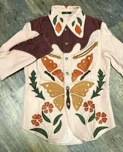 皮刺繍 ネイチャー柄 カラーGンズウエスタンシャツ