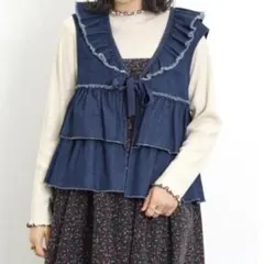 【 サマンサモスモス 】　デニムカラー　フリル　ベスト　sm2 青