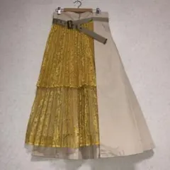 Lily Brown アシンメトリープリーツスカート ベージュイエロー新品M